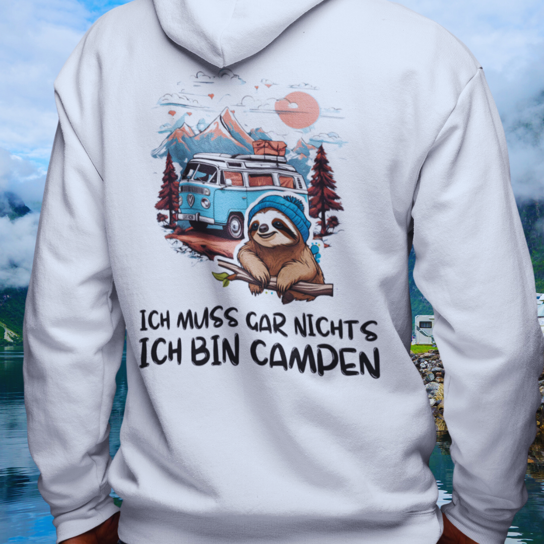 ich muss gar nichts ich bin campen Rückendruck | Premium Hoodie unisex