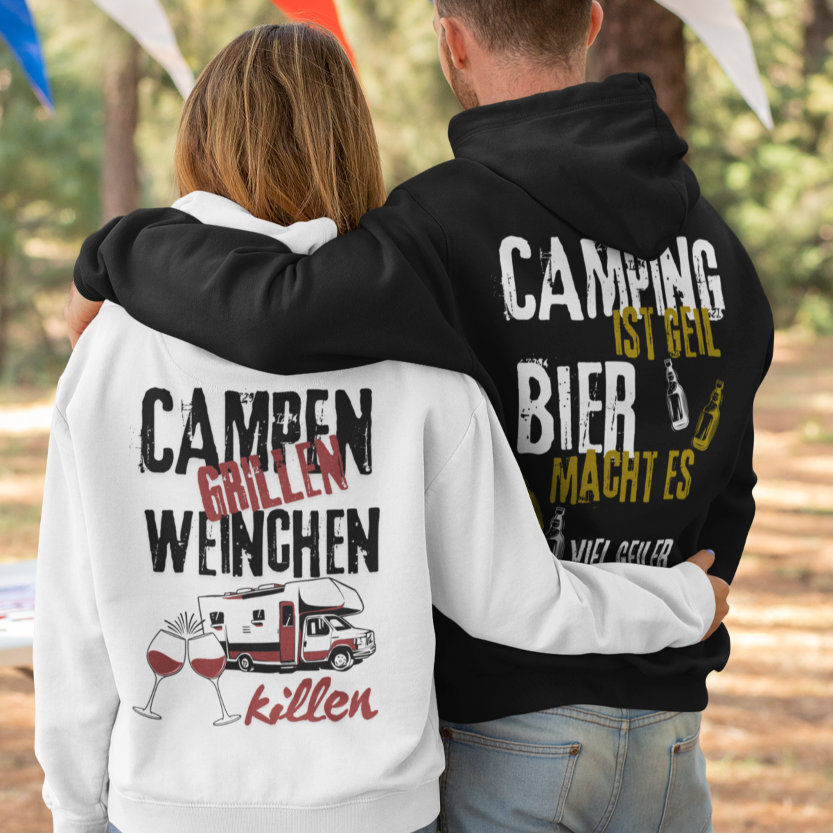 Camping ist geil Rückendruck | Premium Hoodie Unisex