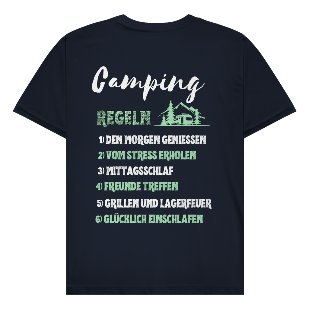 Campingregeln - Rückendruck || Premium Shirt unisex