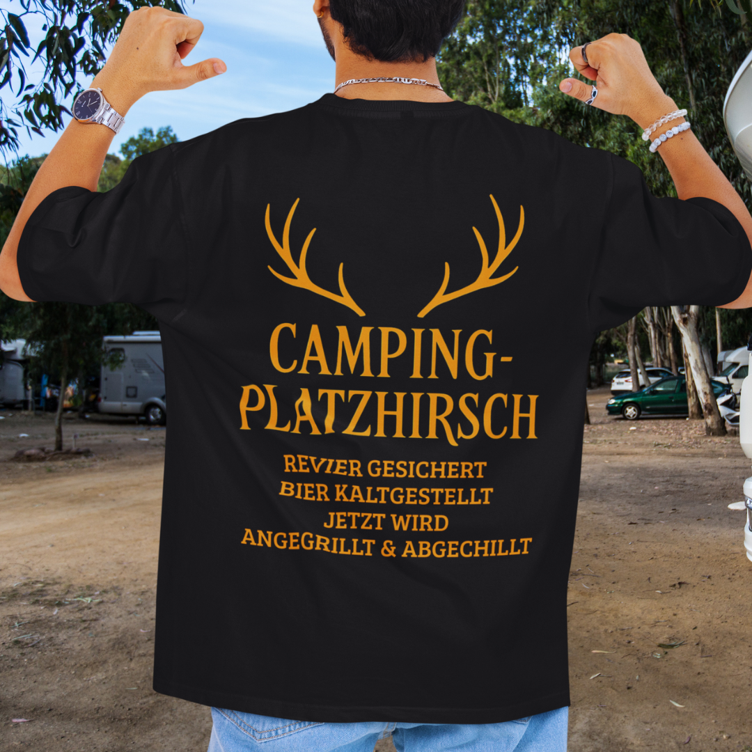 Platzhirsch - orange Rückendruck | Premium T-Shirt unisex