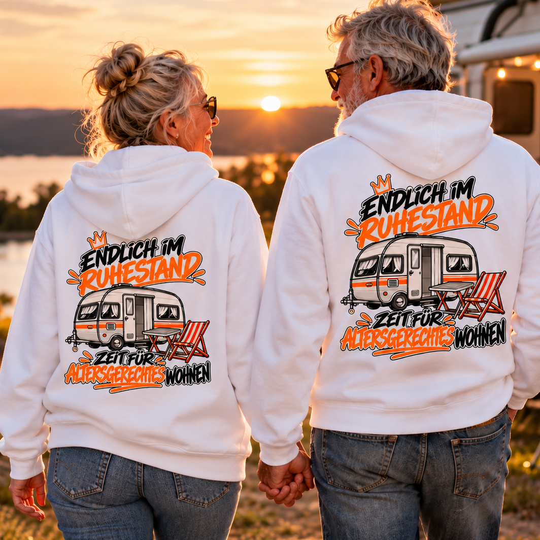 Endlich im Ruhestand - Rückendruck |  Premium Hoodie unisex