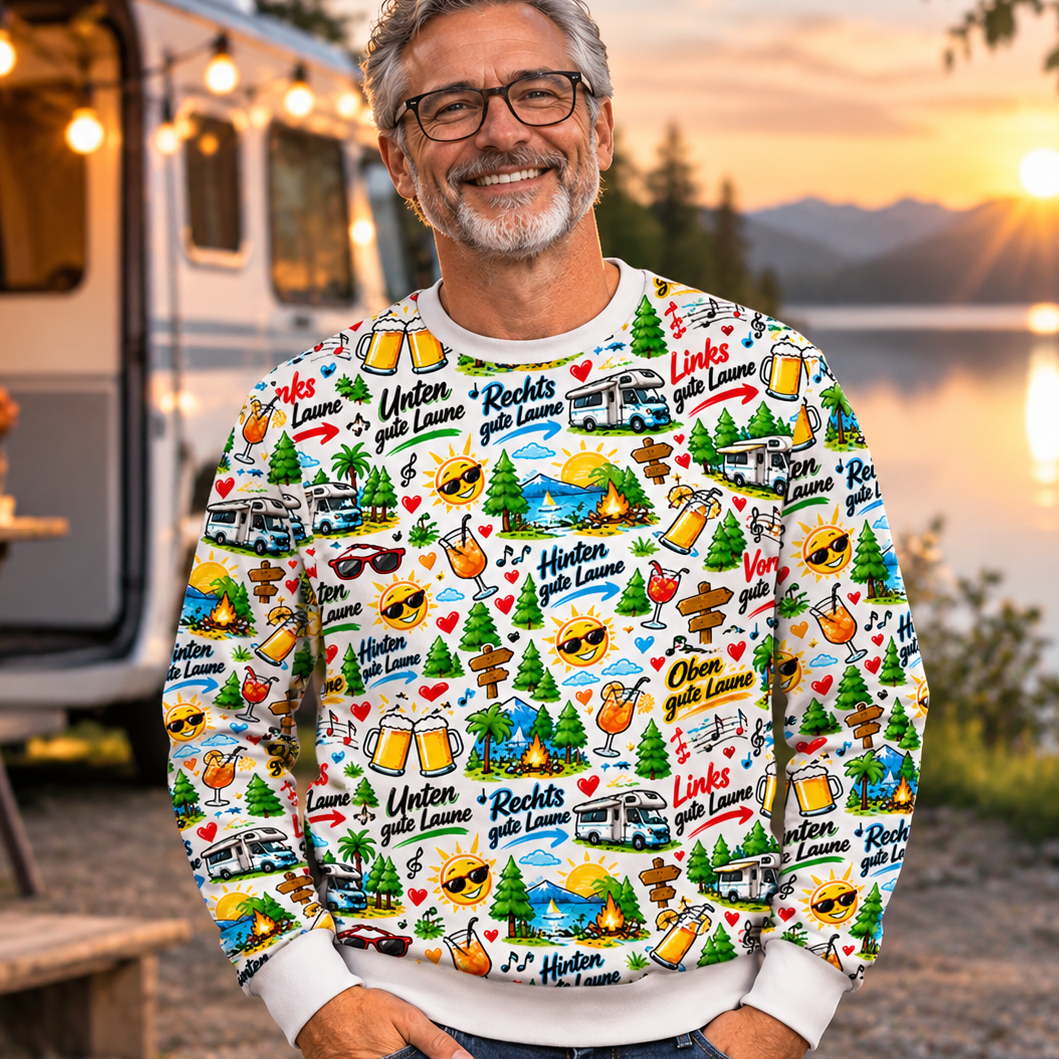 Gute Laune Camping & Bier | Alloverprint Sweatshirt unisex