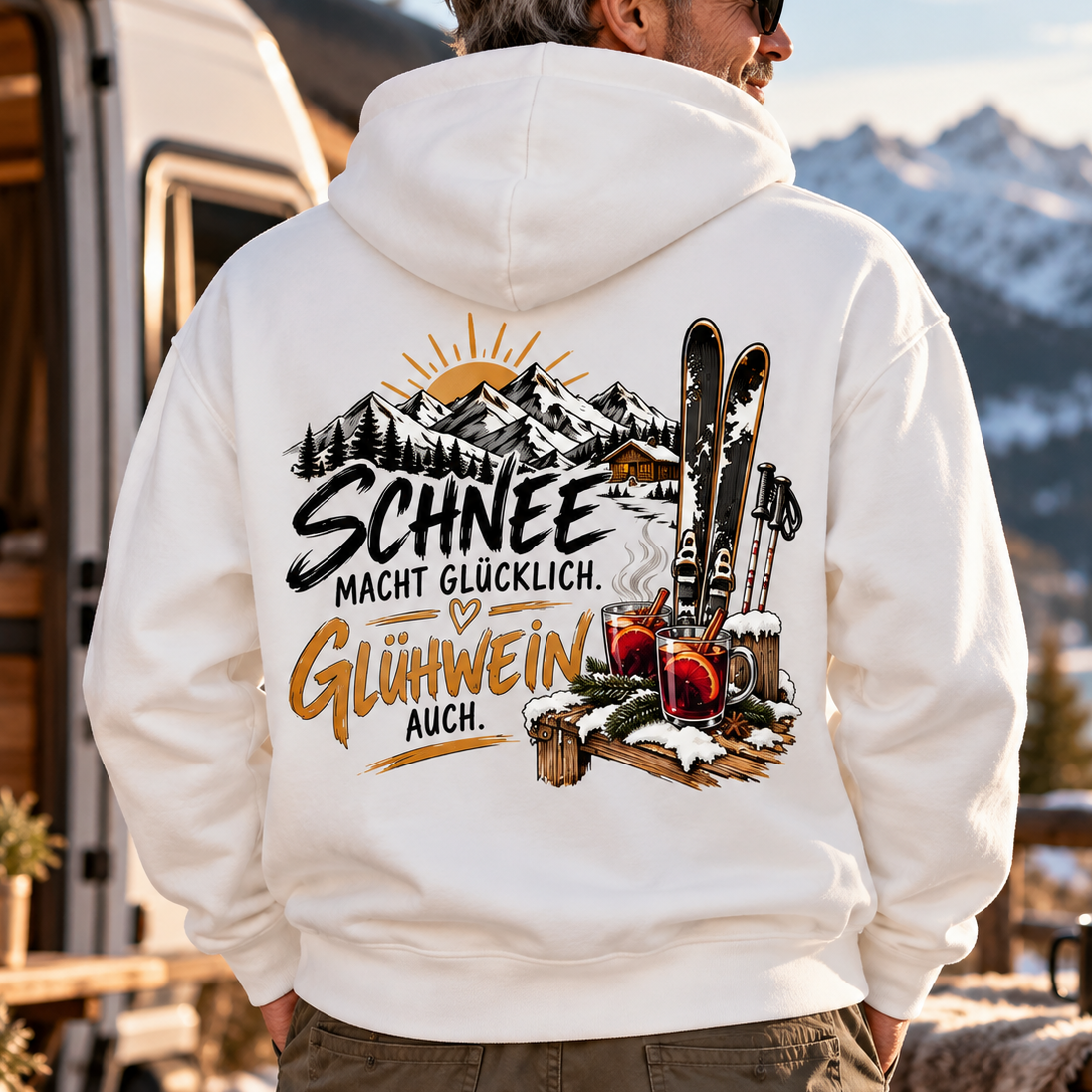 Schnee macht glücklich - Rückendruck | Premium Hoodie unisex